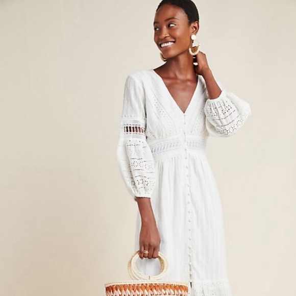 Anthropology lace-embellished peasant dress NWT size 14 - Picture 1 of 8